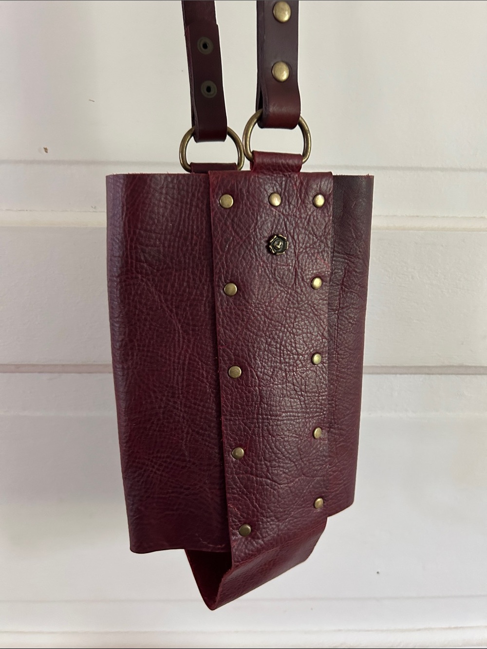 Studded Wine Genuine Leather Crossbody Bag